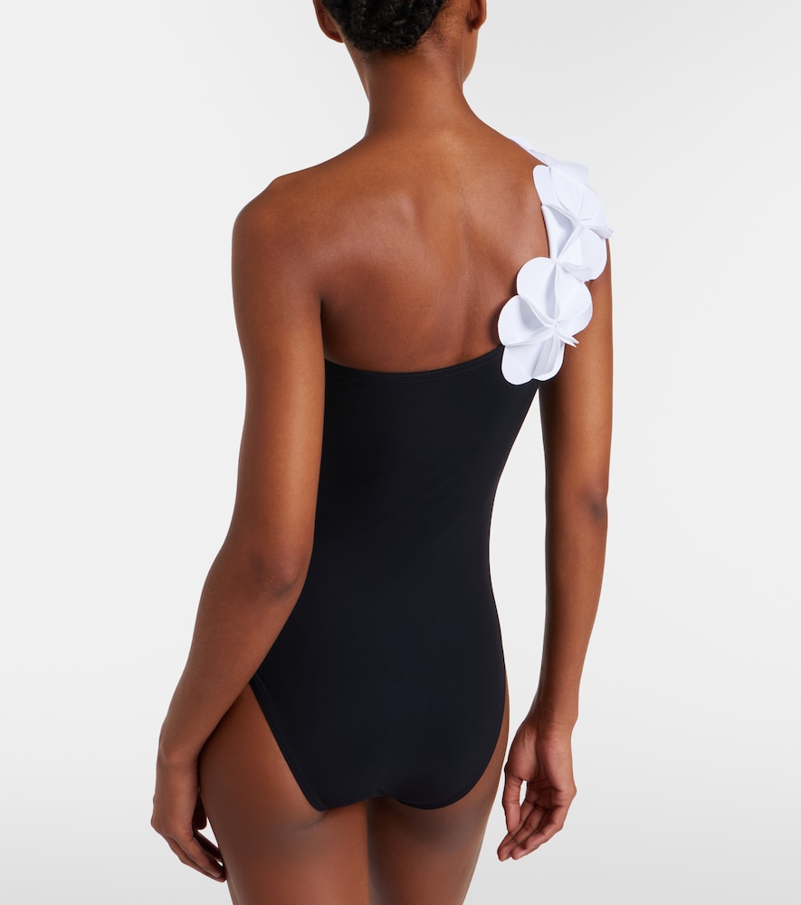Tess one-shoulder floral-appliqué swimsuit