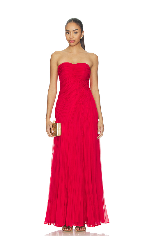 AMUR Elea Asymmetrical Pleated Gown in Red. 0. Also , 4, 8