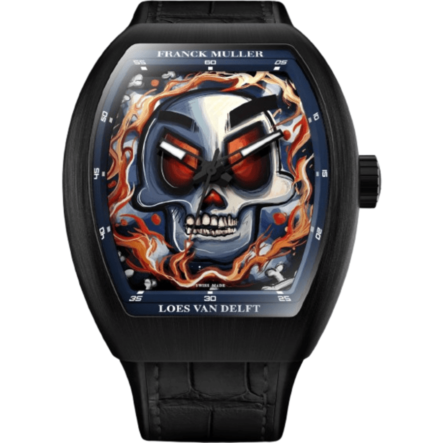 Vanguard Limited Edition Automatic Skull Dial Titanium Leather Strap Men's Watch V 43 SC SKULL LOES VAN DELFT NR BR (NR)