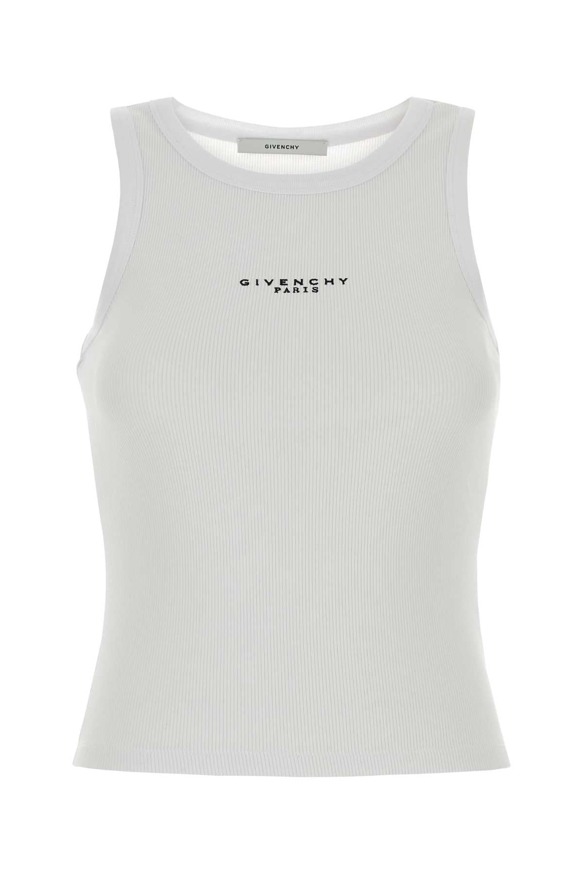 Ribbed Cotton Blend Tank Top — White