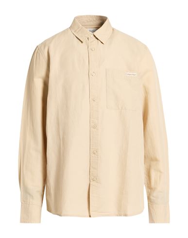 Man Shirt Beige Size L Linen, Cotton