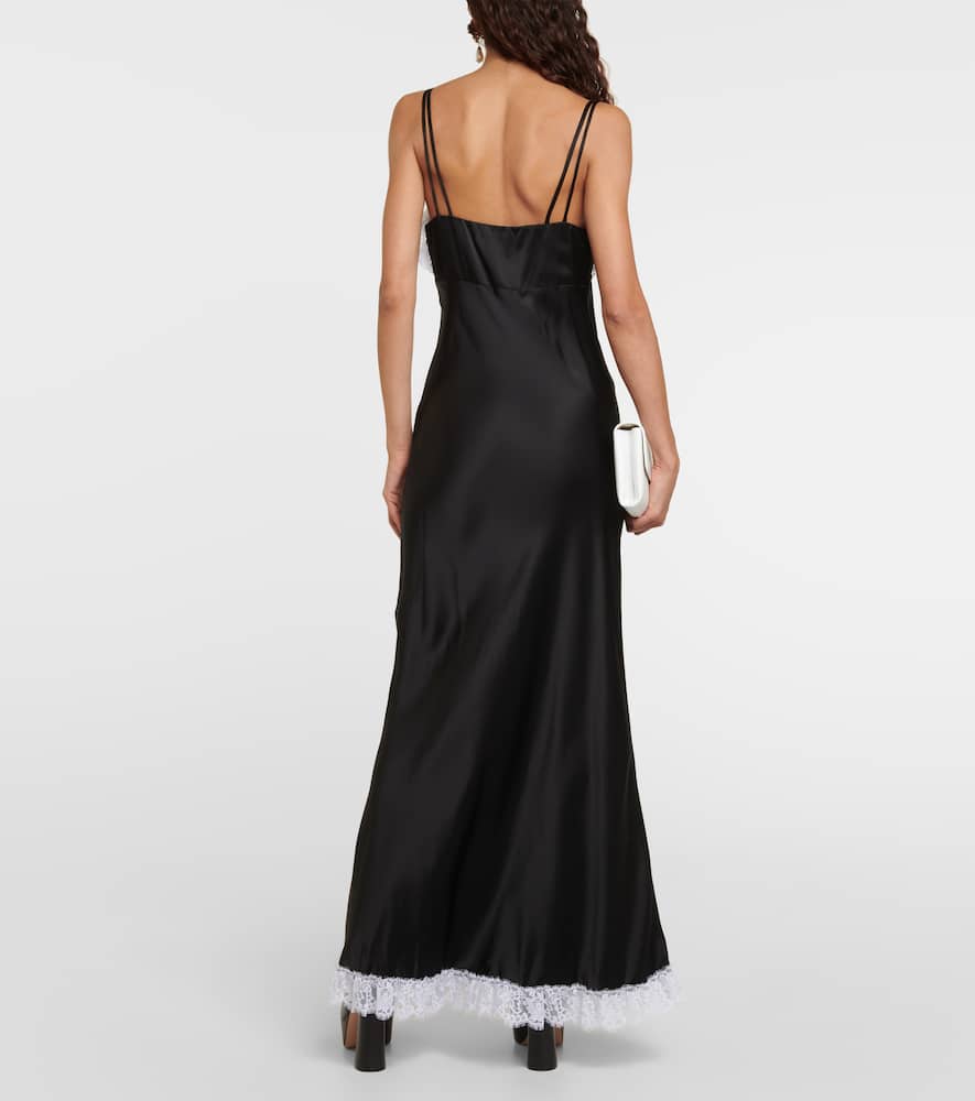 Lace-trimmed silk maxi dress