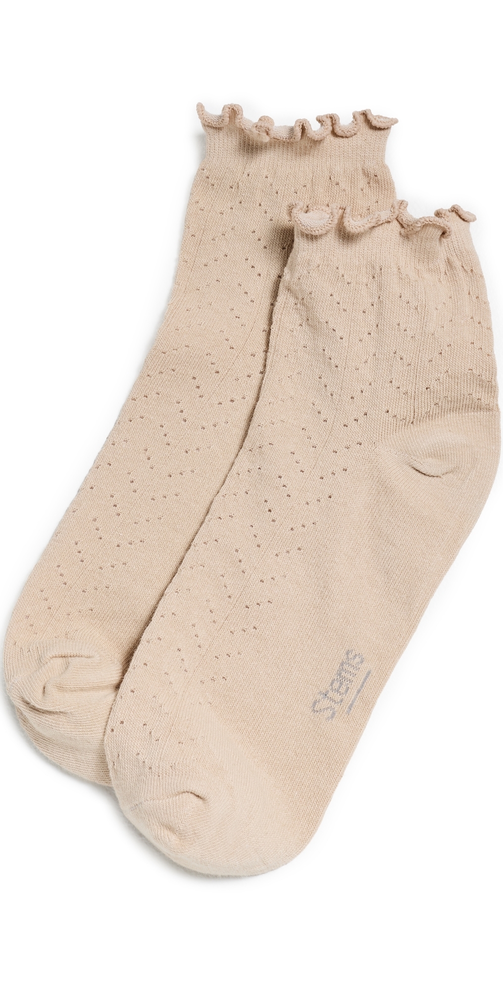 Pointelle Ankle Socks Beige One Size