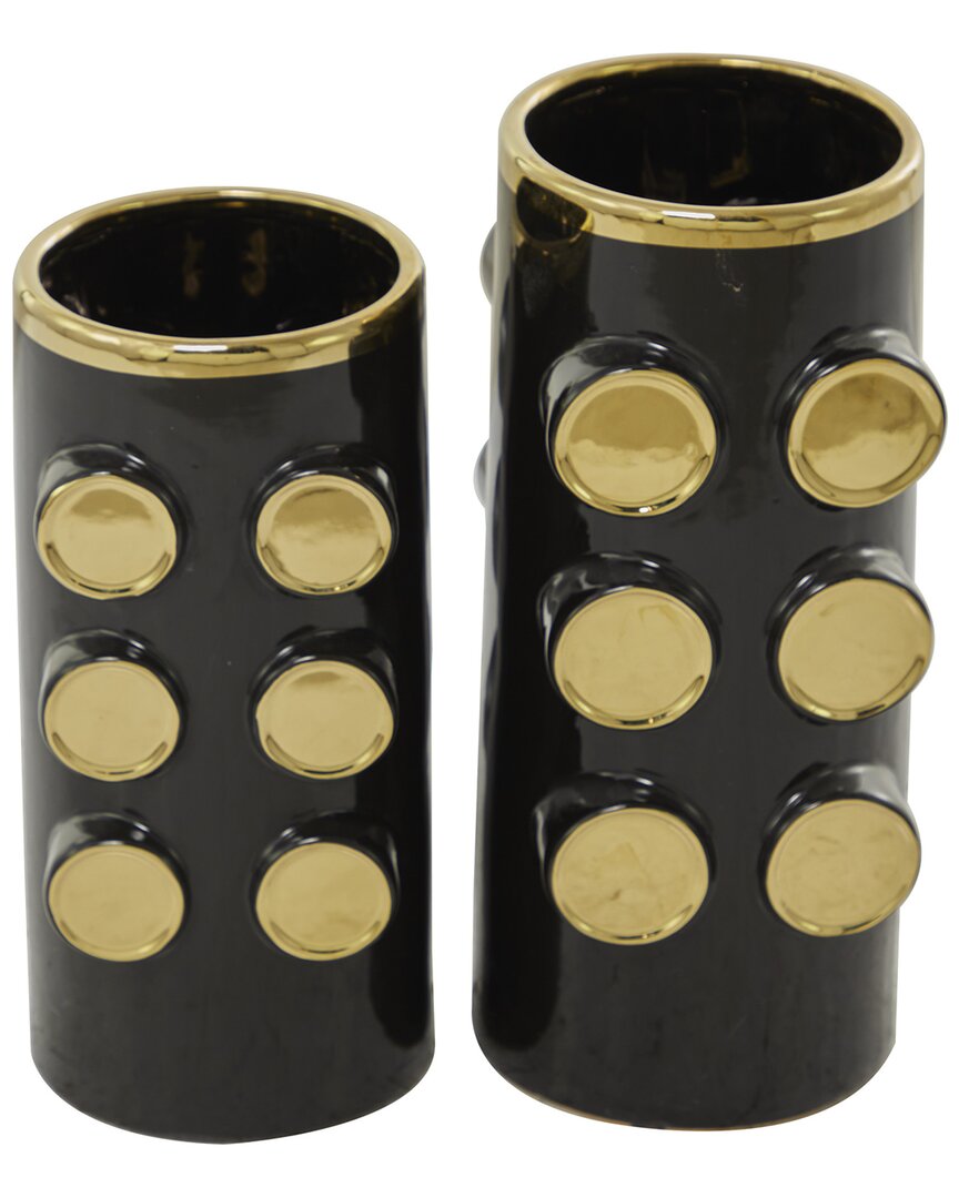 Set Of 2 Ceramic Vase With Circle Accents
