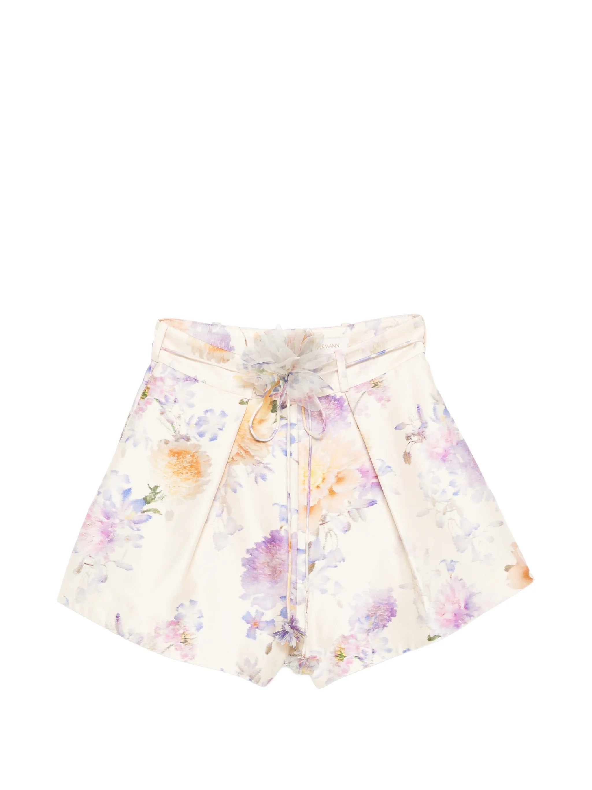 High-Rise Waist Shorts with Pintucks and Floral Belt - Size 0
