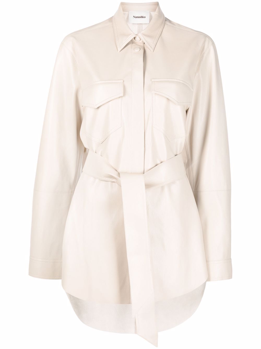 Vegan-leather belted oversize shirt - Neutrals
