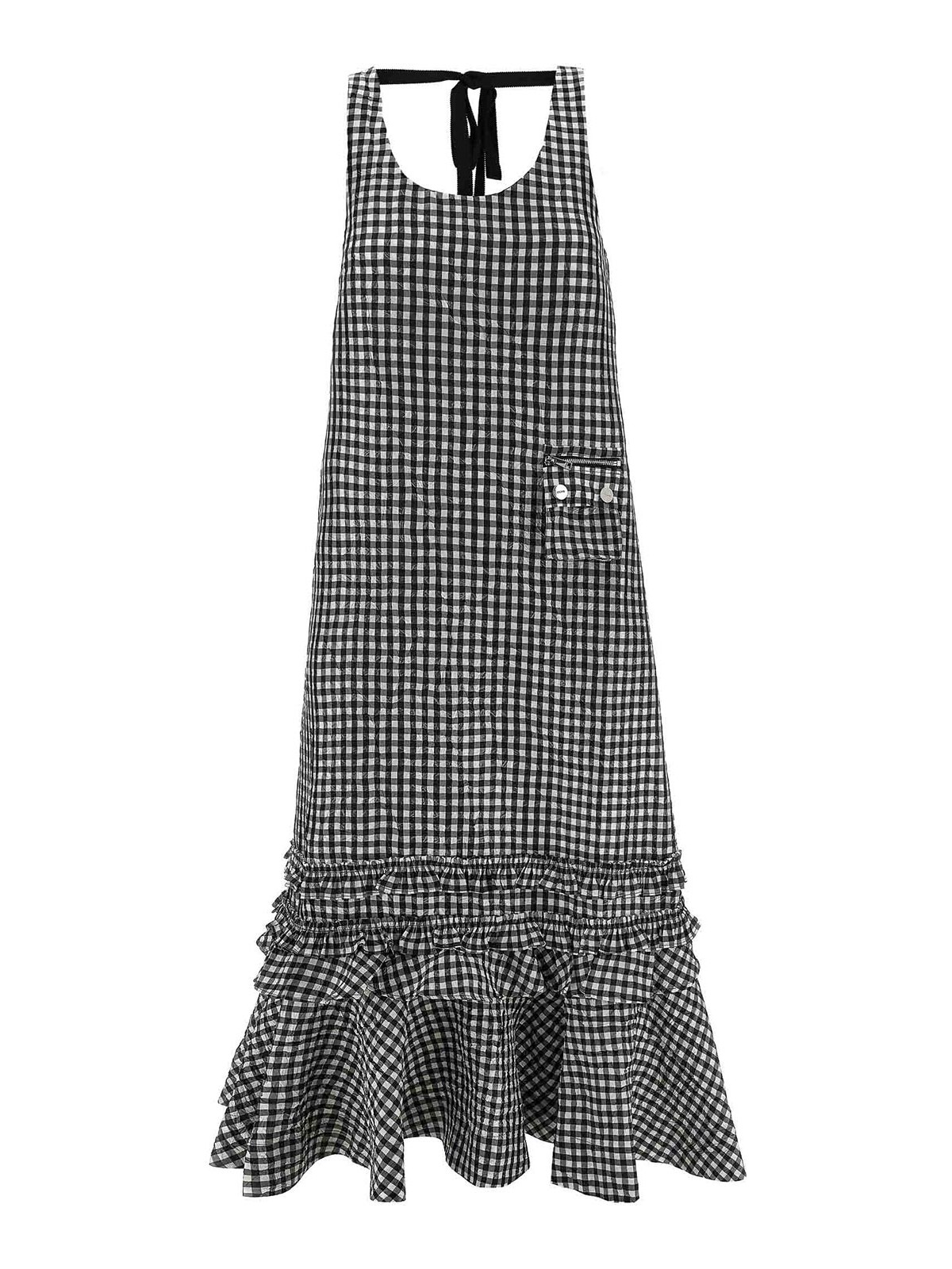 Crinkled Check Long Dress
