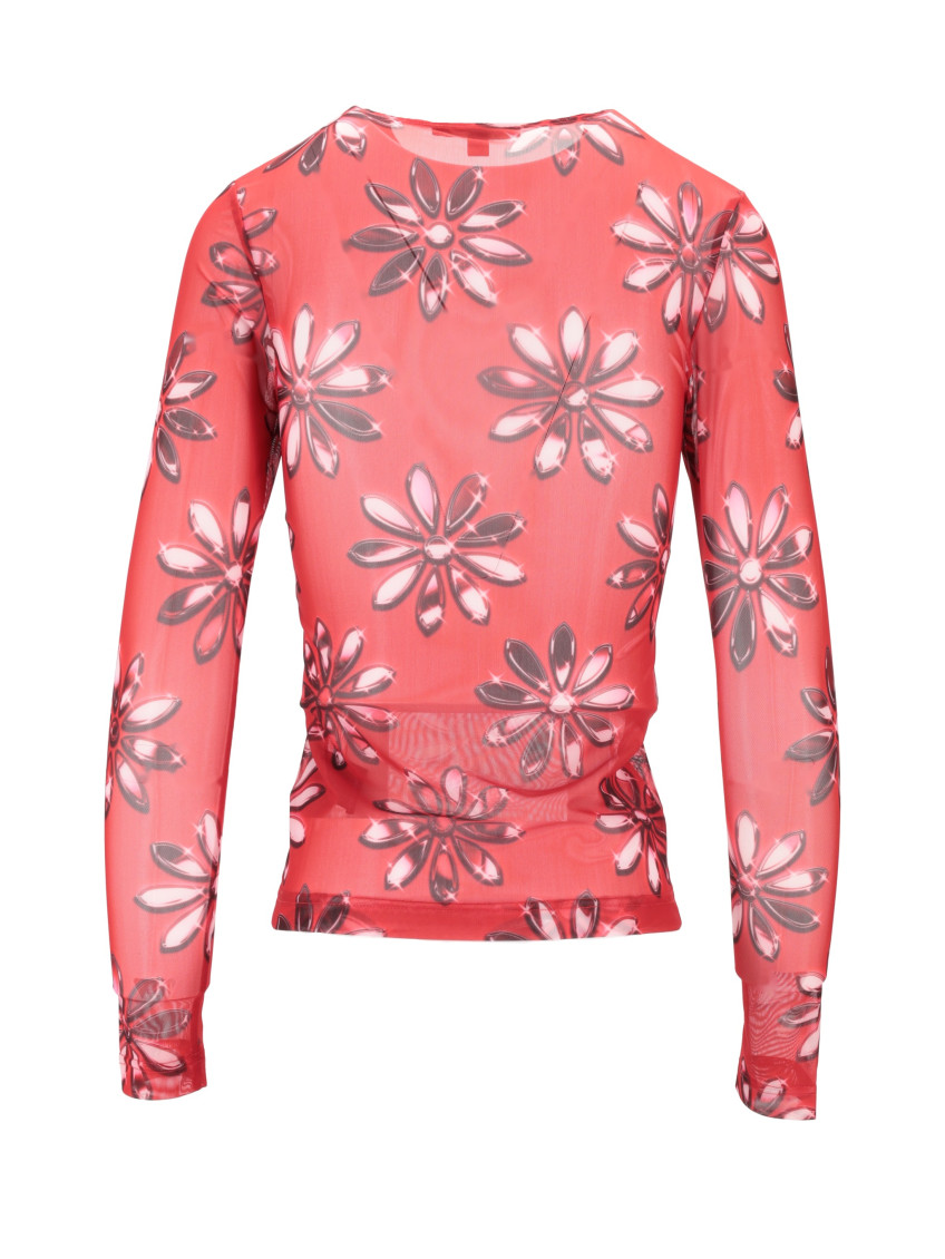 Red Crew Neck Floral T-Shirt