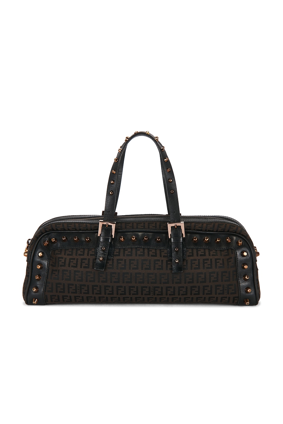 Fendi Fendi Zucchino Studded Bassotto Shoulder Bag in Black - Black. a