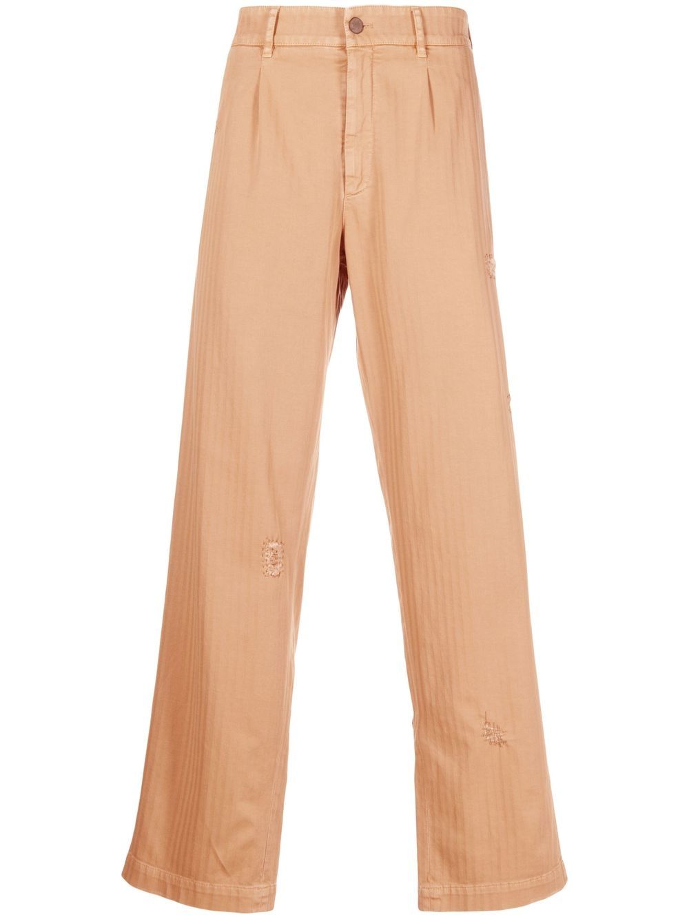 Ripped-detail straight-leg trousers - Neutrals