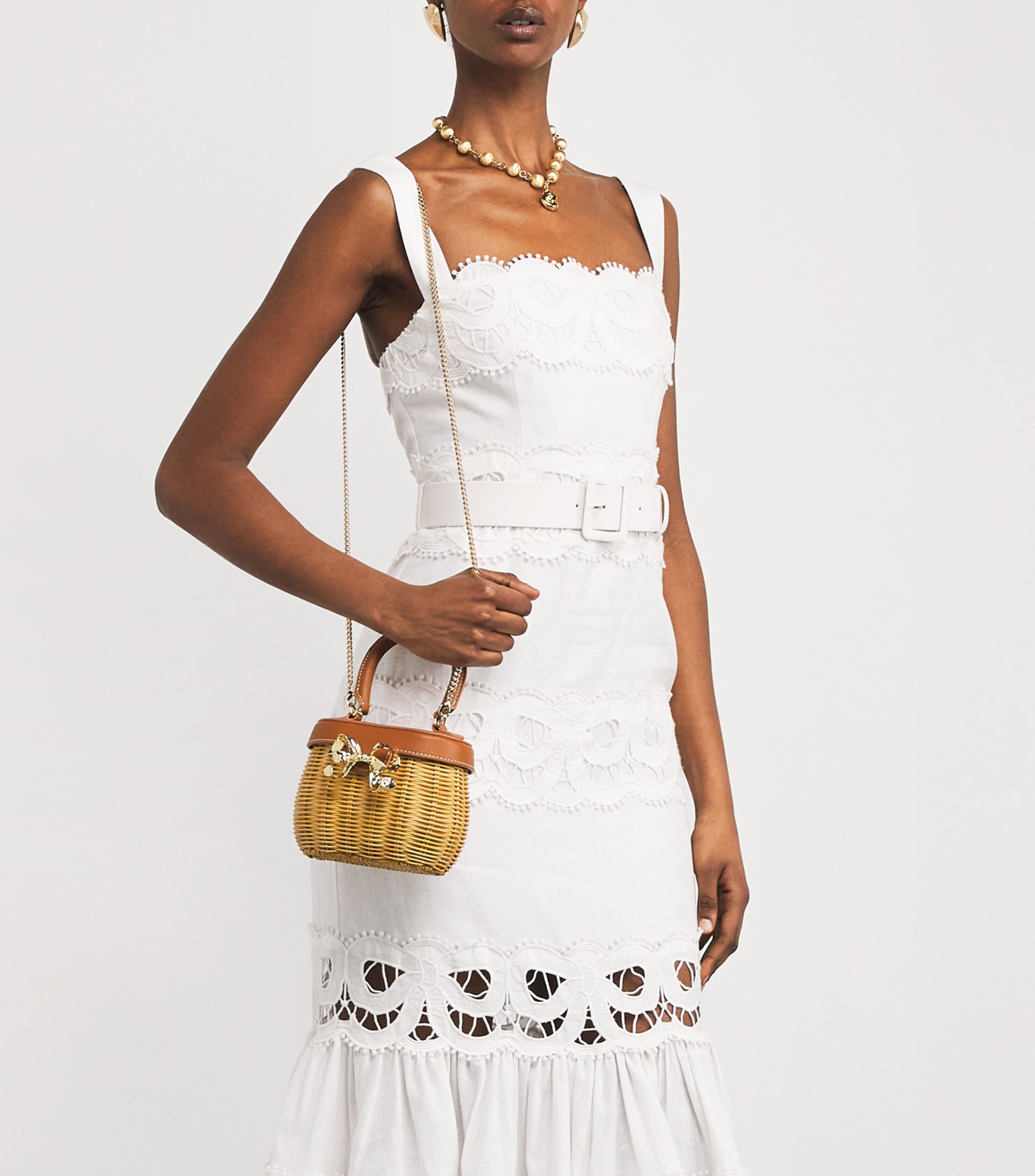 Rattan Bow Top-Handle Basket Bag