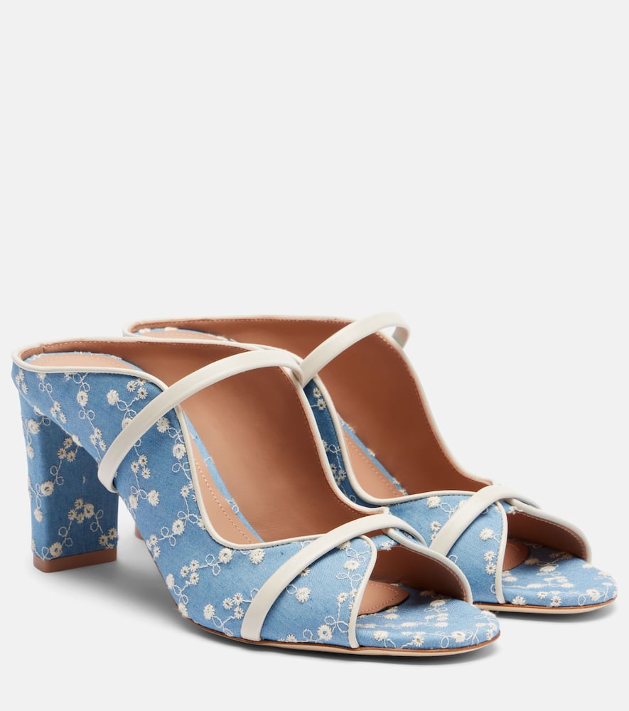 Norah 70 leather-trimmed denim mules