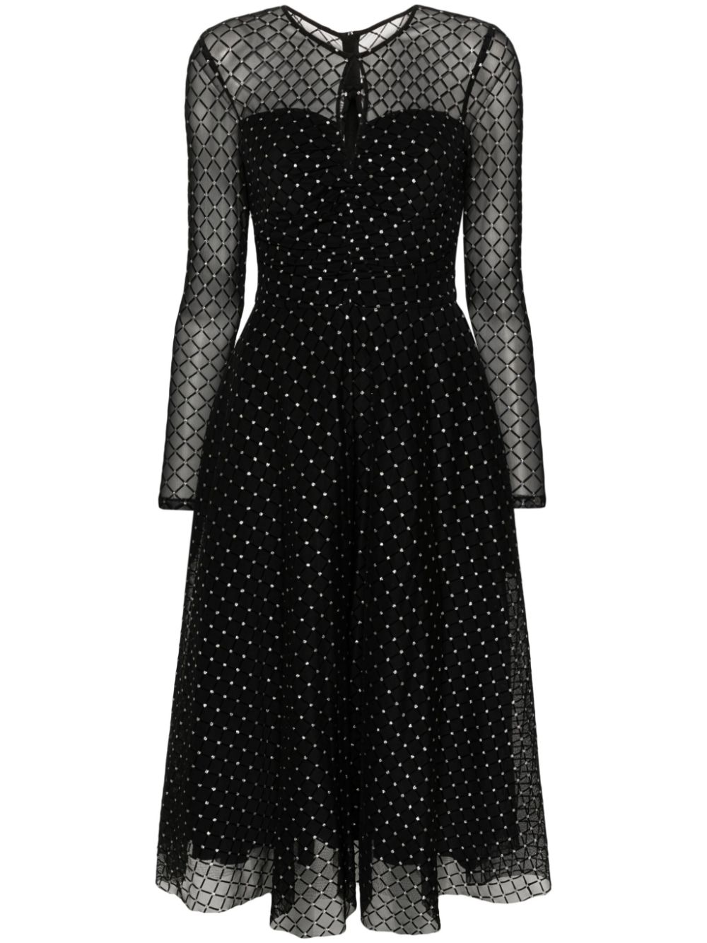 Glitter-dots flared midi dress - Black