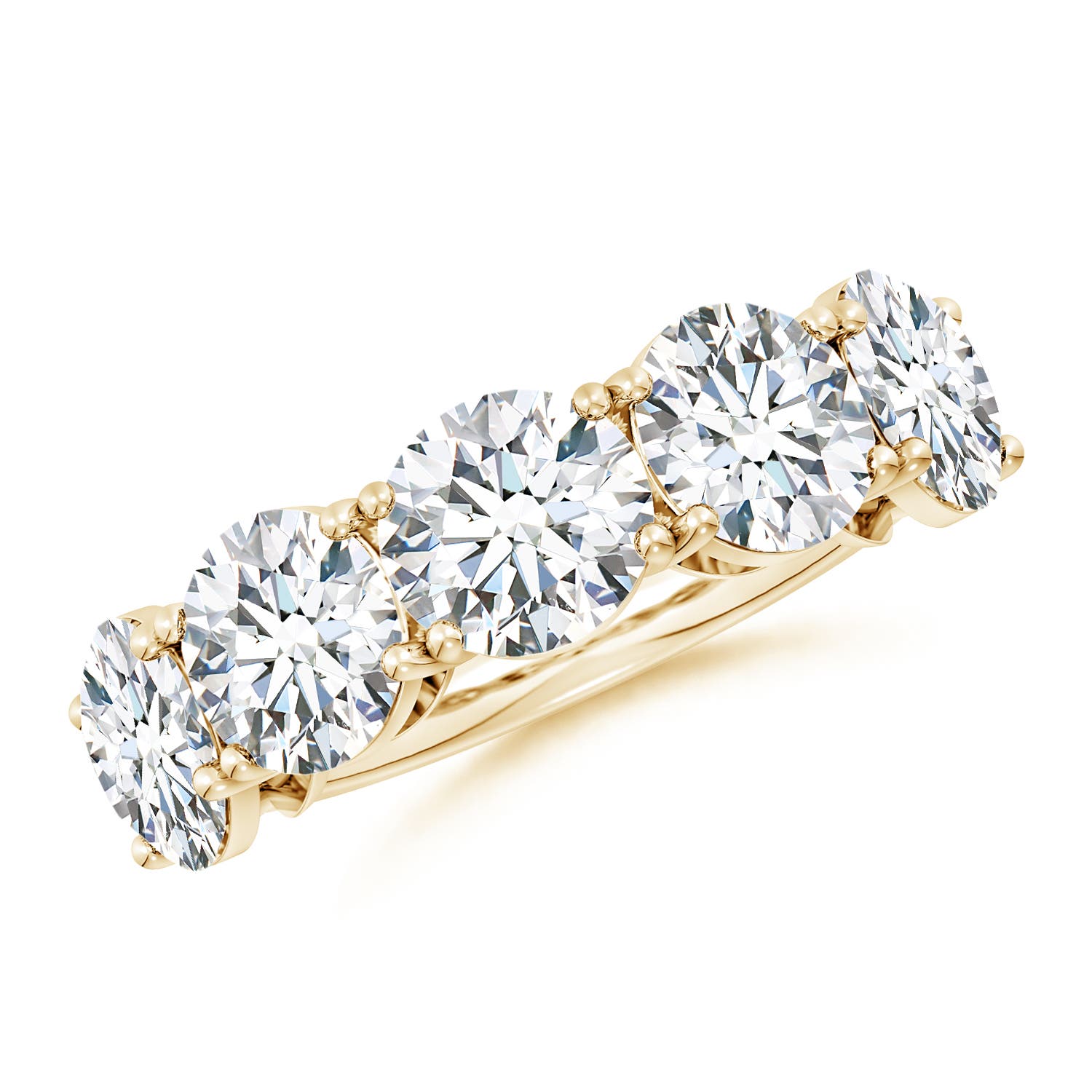 Angara 7.5 Carats Lab-Grown Round Diamond Five Stone Classic Anniversary Ring in 14K Yellow Gold