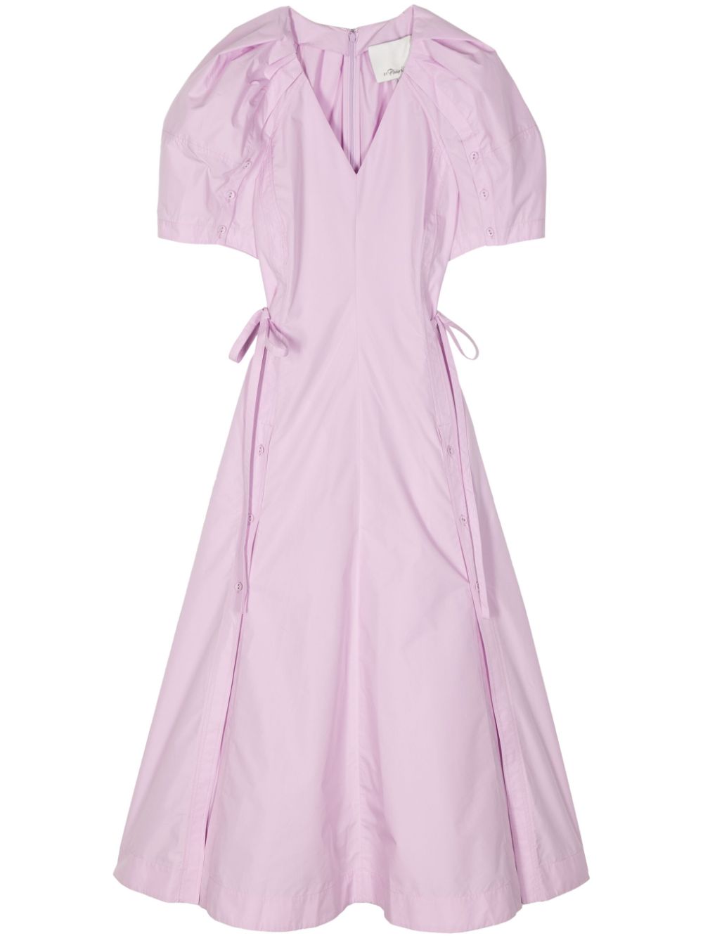Puff-sleeve V-neck poplin dress - WISTERIA