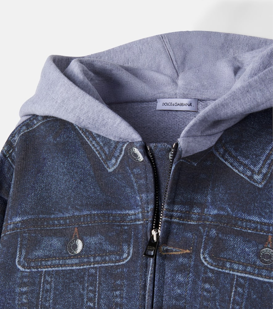 Trompe l'ail cotton fleece hoodie