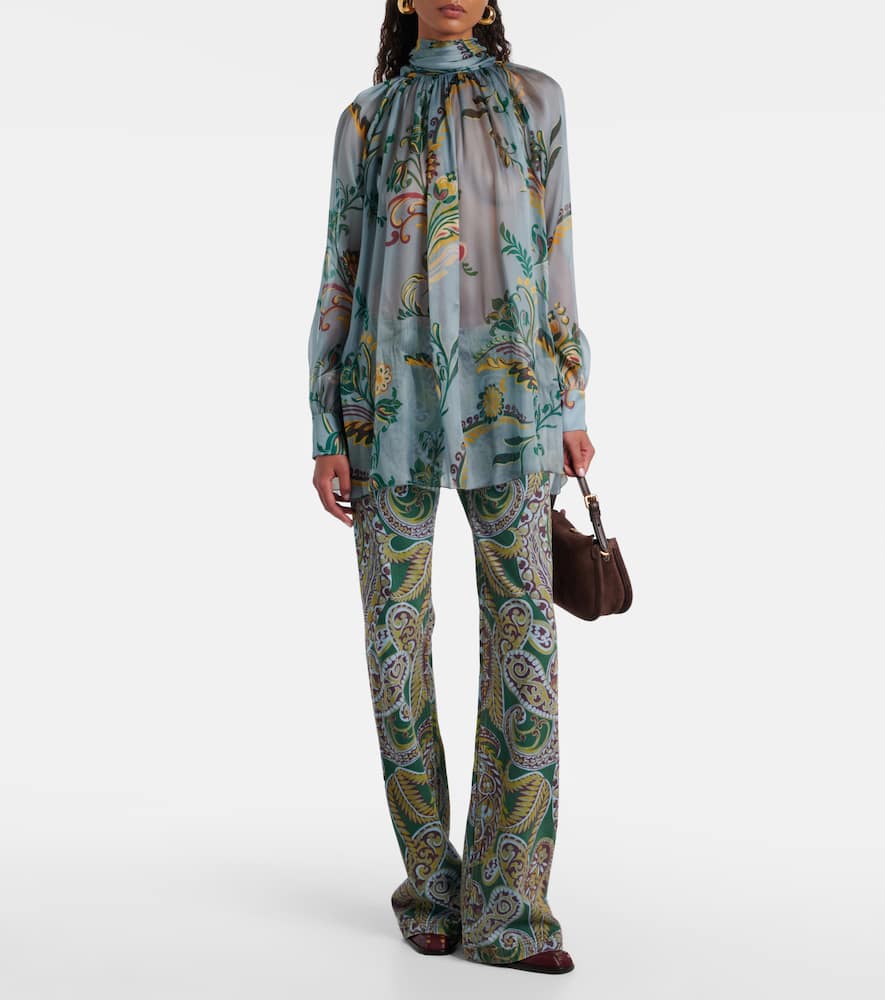 Printed ruched silk top