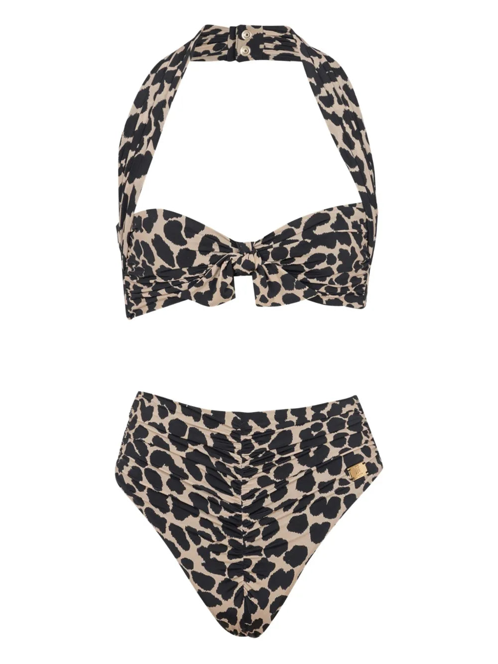 Leopard-Print Halterneck Bikini — Beige