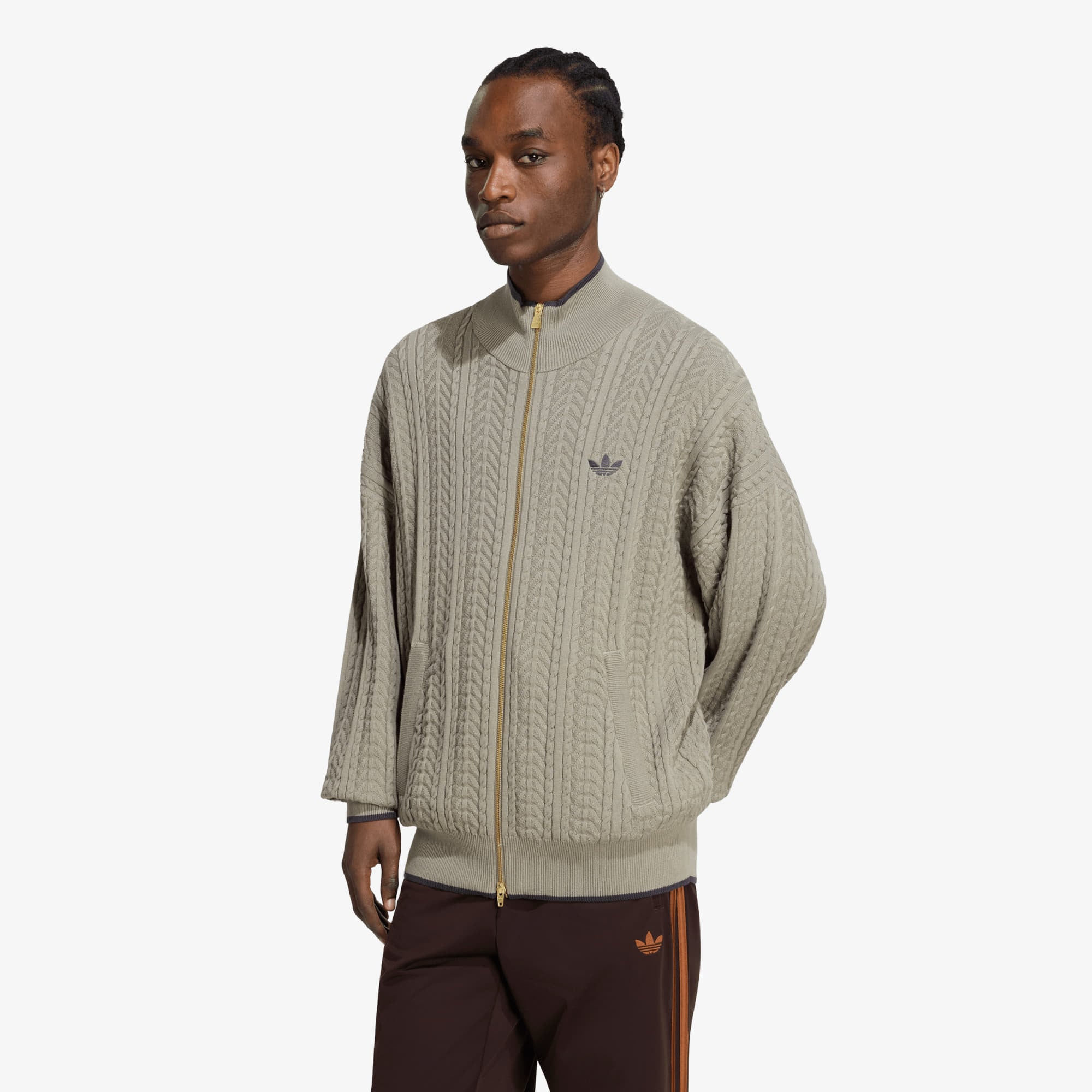 Sweater adidas Firebird Cable Knit Track Top Silver Pebble