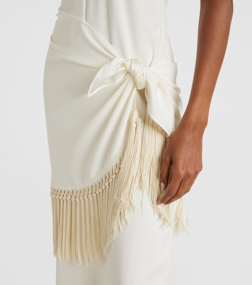 Meteora fringed halterneck crêpe cady gown