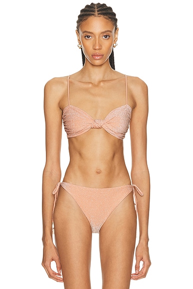 Johanna Ortiz Heliconia Bikini Top in Shimmering Soft Peach - Peach. S also in