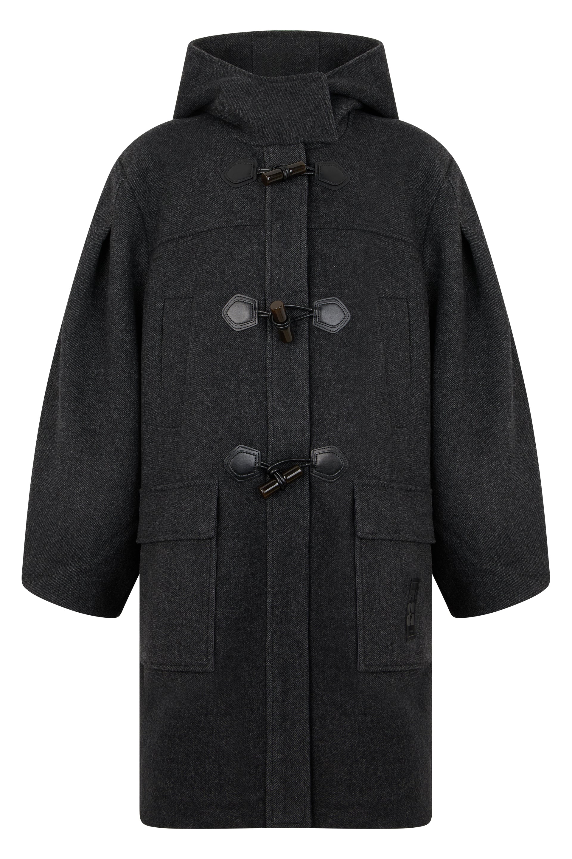 Hooded Wool-Blend Coat with Adjustable Hood and Button Front
