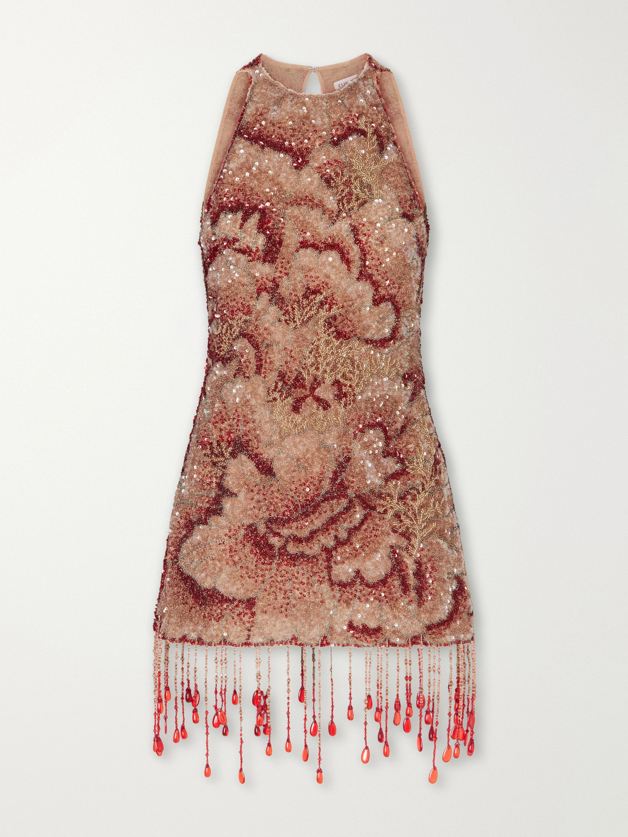 Fringed Beaded Sequin-embellished Mini Dress - Red