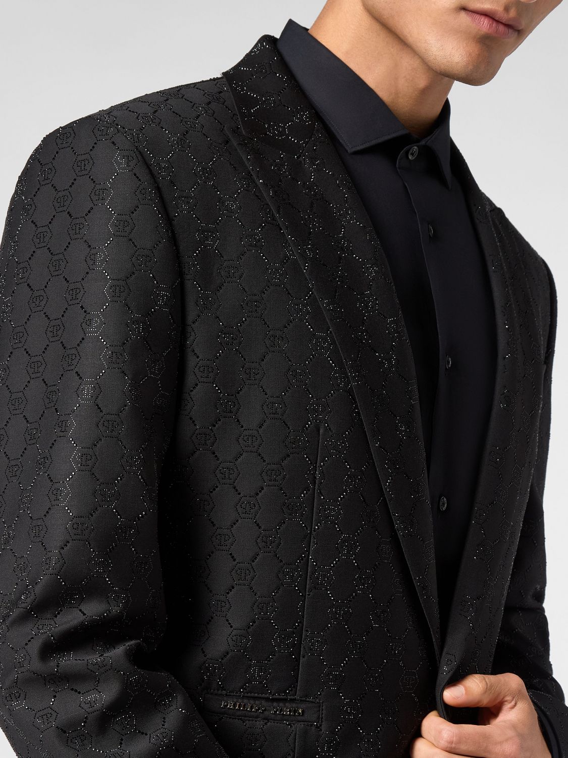 Monogram-pattern blazer - Black