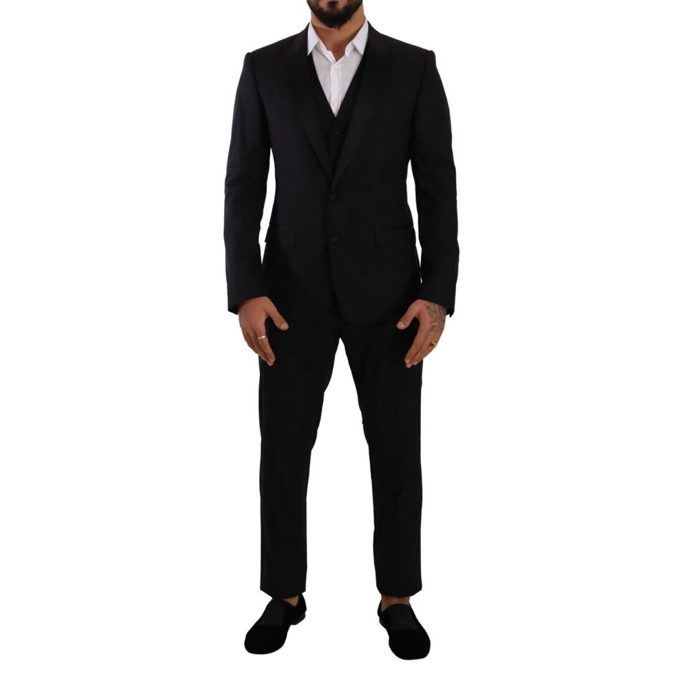 Virgin Wool Three-Piece Pant Suit — Black
