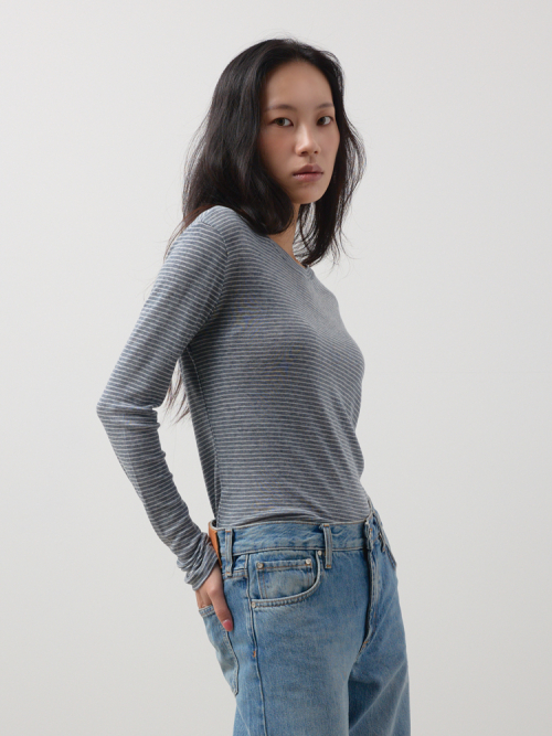 Stripe Wool Tencel Top
