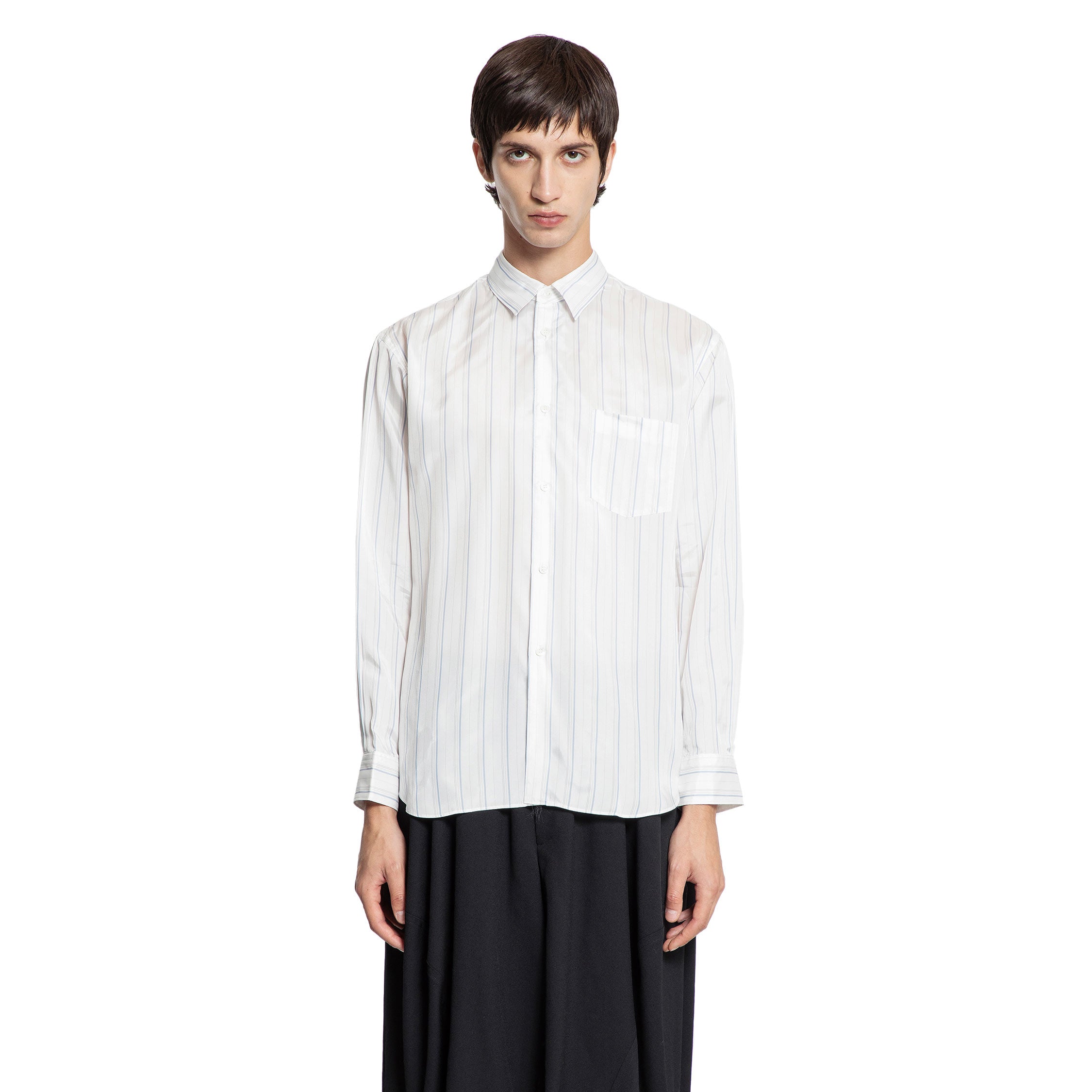Pinstriped Cupro Satin Pocket Shirt