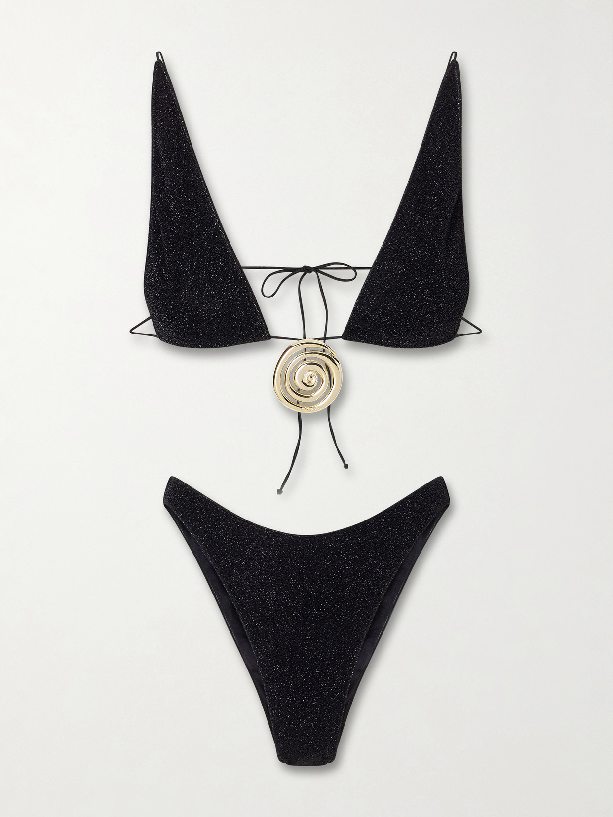 Lumière Spiral Embellished Lurex Bikini - Black
