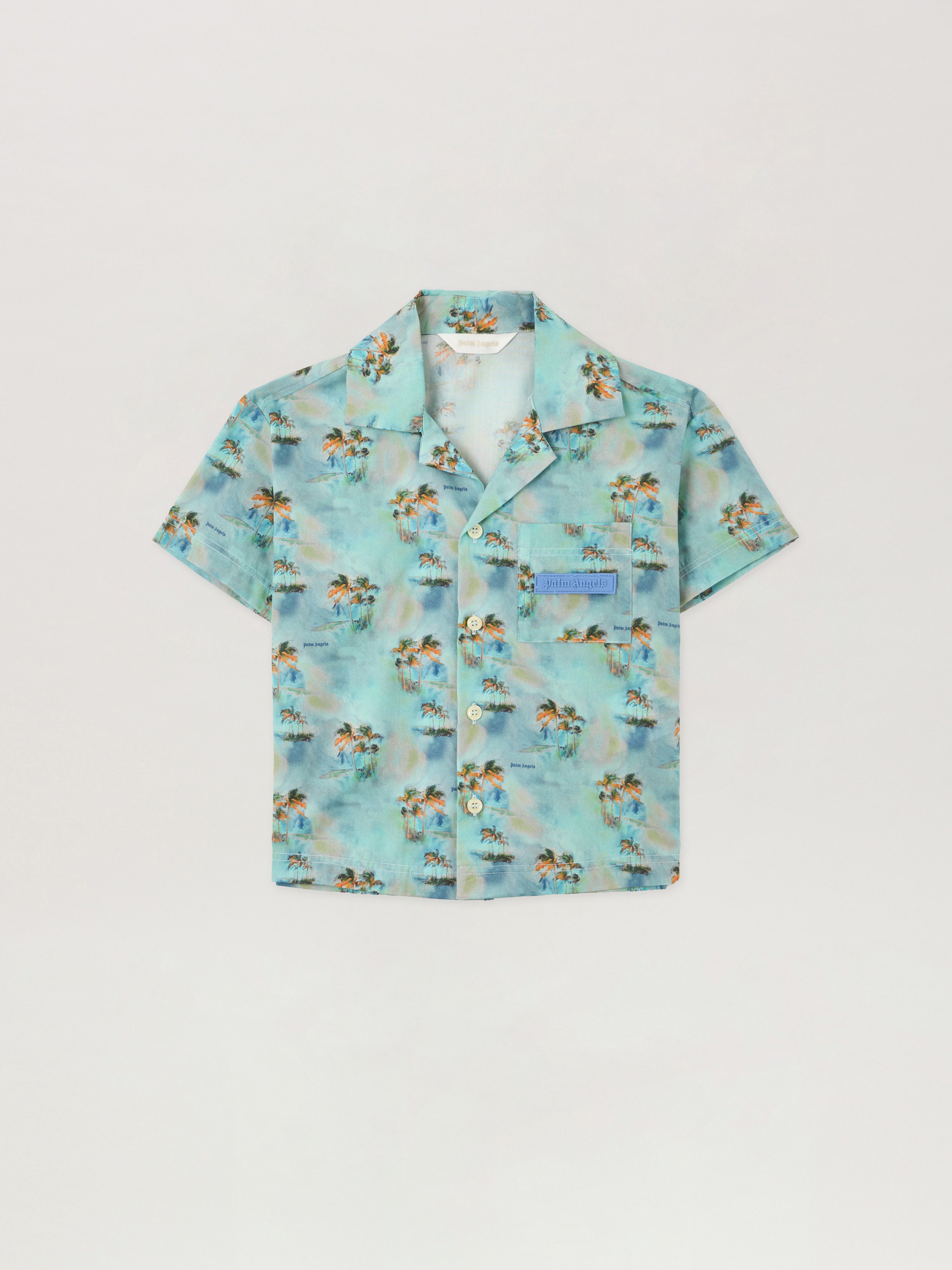 Aop Palms Bowling Shirt Kids  Blu Bimbo/ Baby Blue