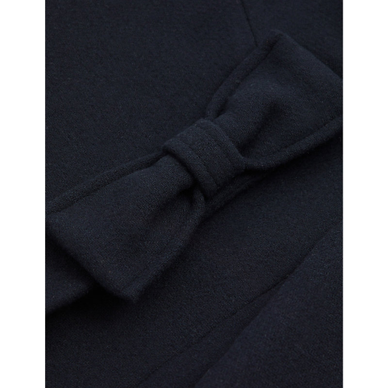 Girls Navy Kids Funnel-neck Bow-detail Wool-blend Coat 