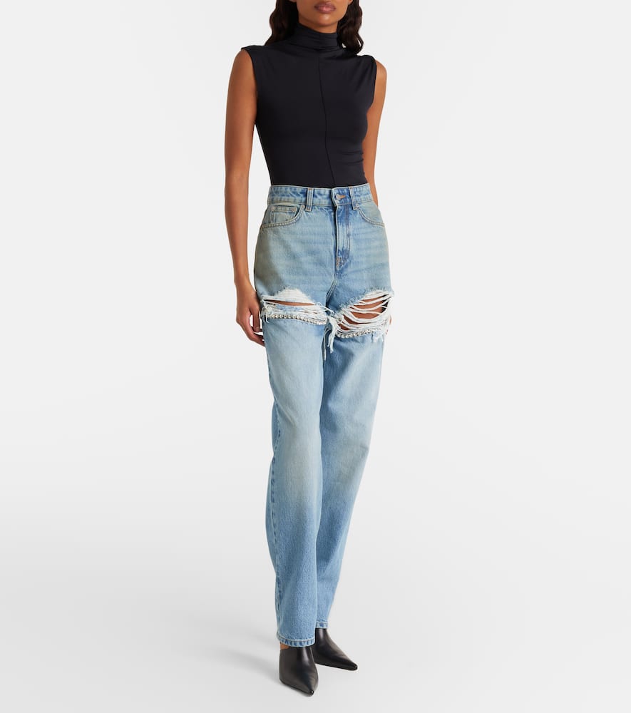 Distressed embellished wide-leg jeans
