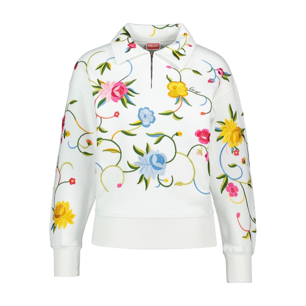 Wildflower-Embroidered Cotton Sweatshirt — White
