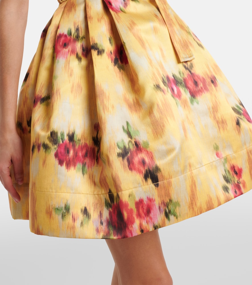 Pleated printed satin minidress