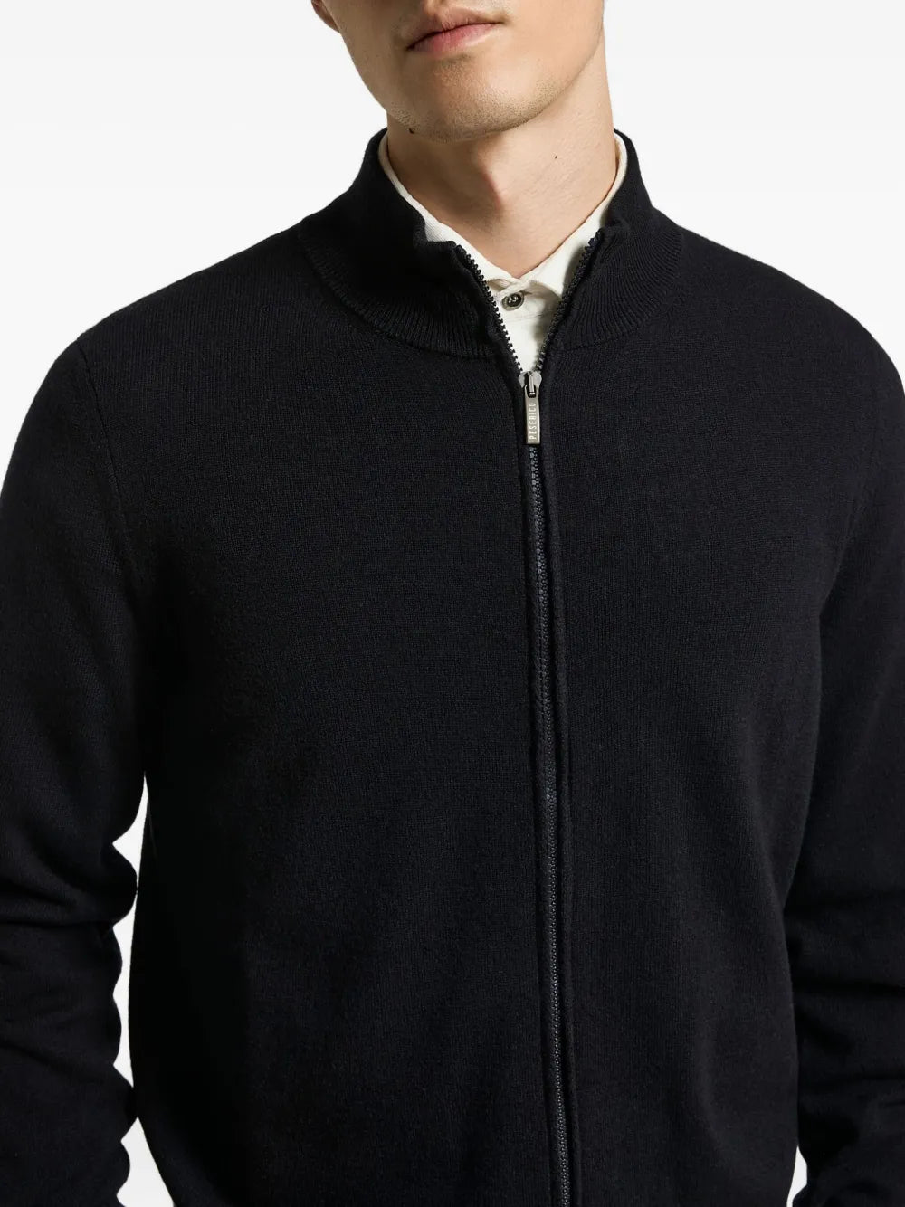 Wool-Cashmere Zip-Up Cardigan — navy