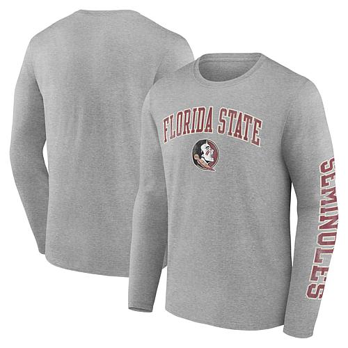 Men's Fanatics Heather Gray Florida State Seminoles Distressed Arch Over Logo Long Sleeve T-