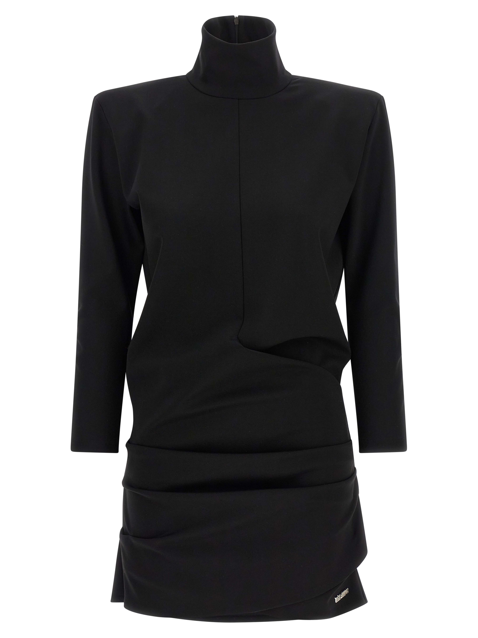 Viscose Mini with Asymmetrical Drapes Dress — Black