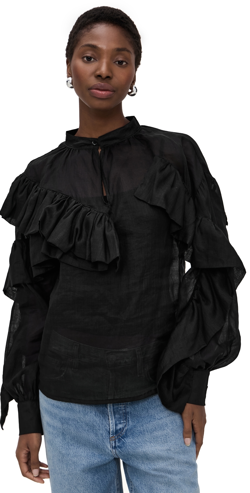 The Chaos Petal Linen Top Black