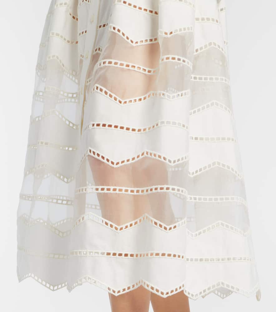 Organza-trimmed cotton midi skirt
