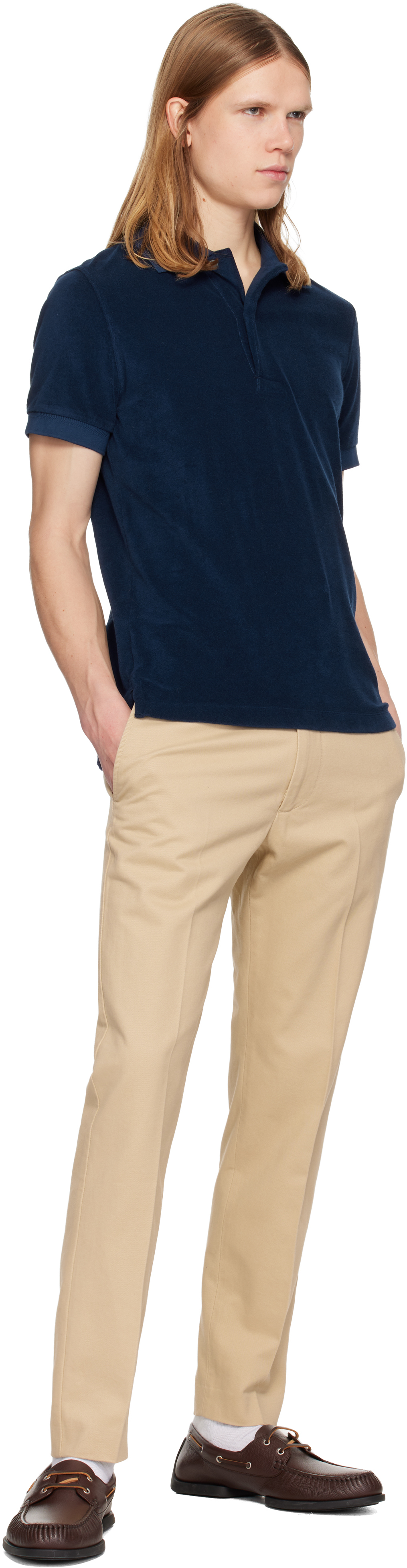 Navy Towelling Short Sleeve Polo