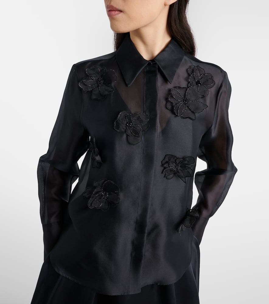 Agi embellished floral-appliqué silk blouse