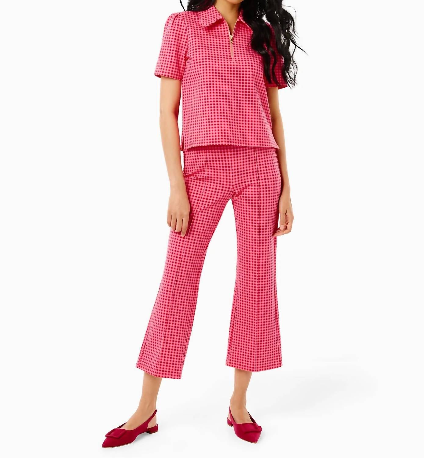 Ponte Waverly Pants In Rose Check