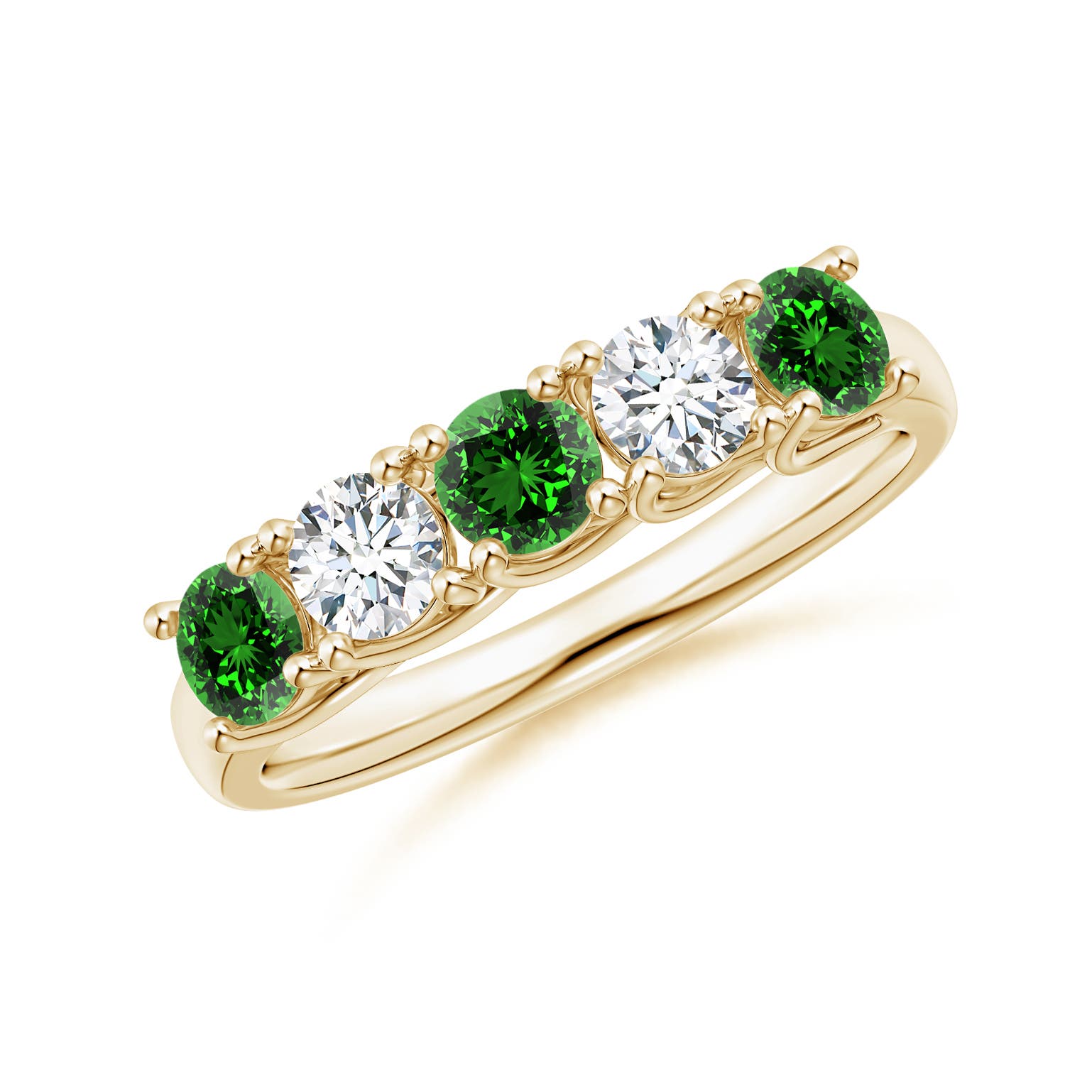 Angara 0.6 Carat Lab-Grown Half Eternity Five Stone Emerald and Lab Diamond Wedding Ring in 14K Yellow Gold