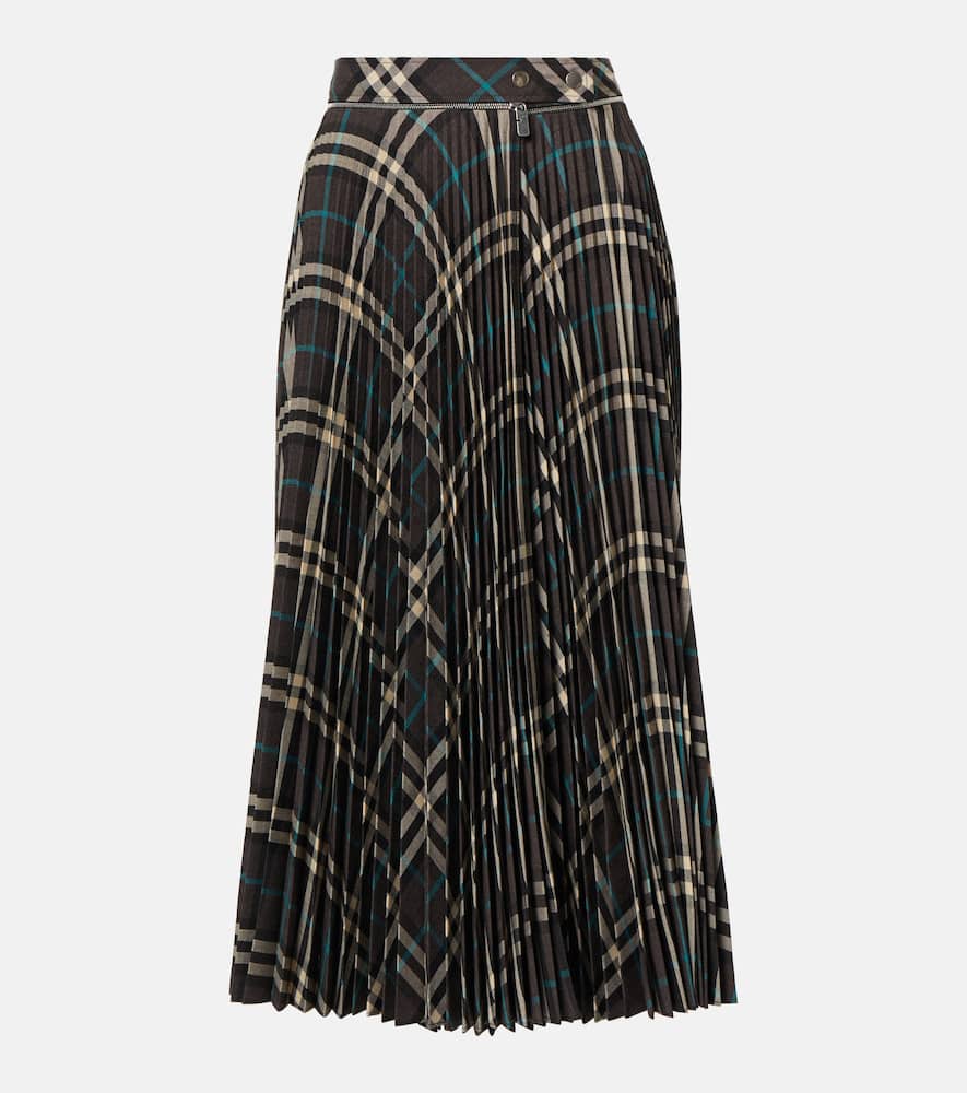 Pleated checked midi skirt