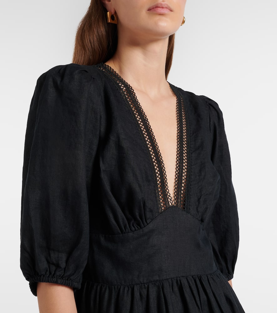 Meteora lace-trimmed linen midi dress