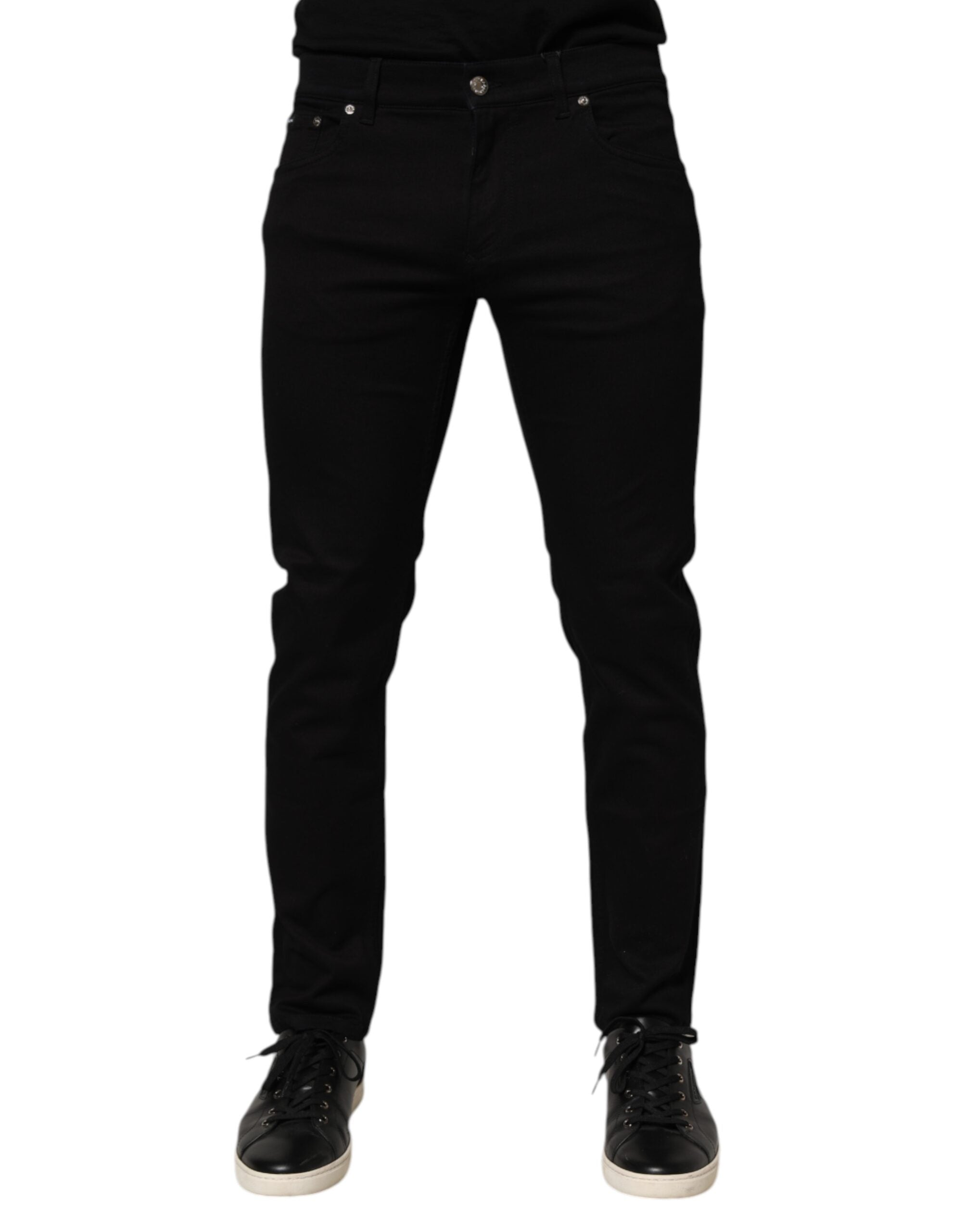 Cotton-Silk Blend Skinny Trousers — Black