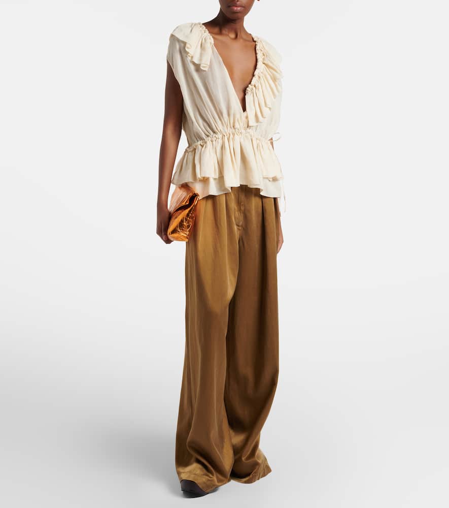 Ruffled peplum ramie top